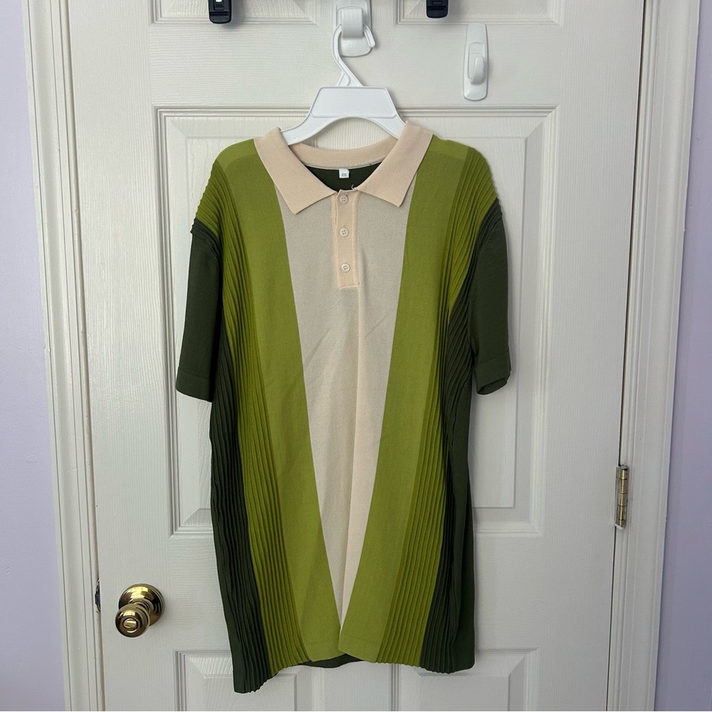70s Green Striped Bowling Shirt